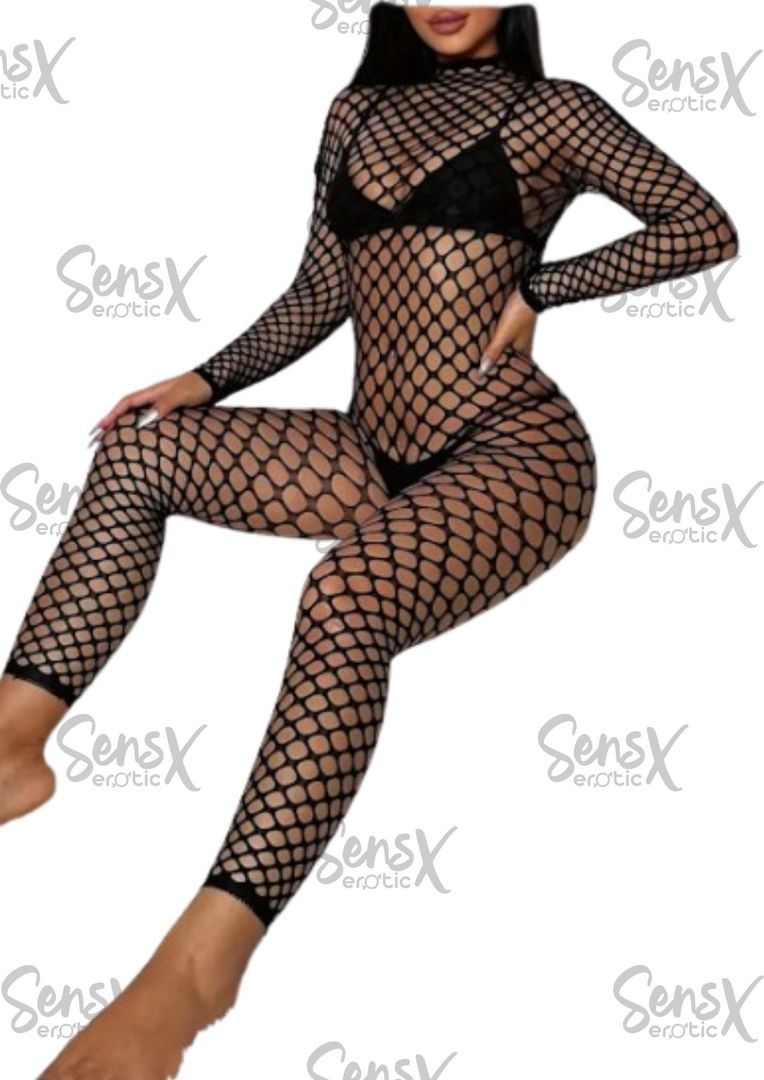 Enterizo de malla, cuello de tortuga espalda descubierta