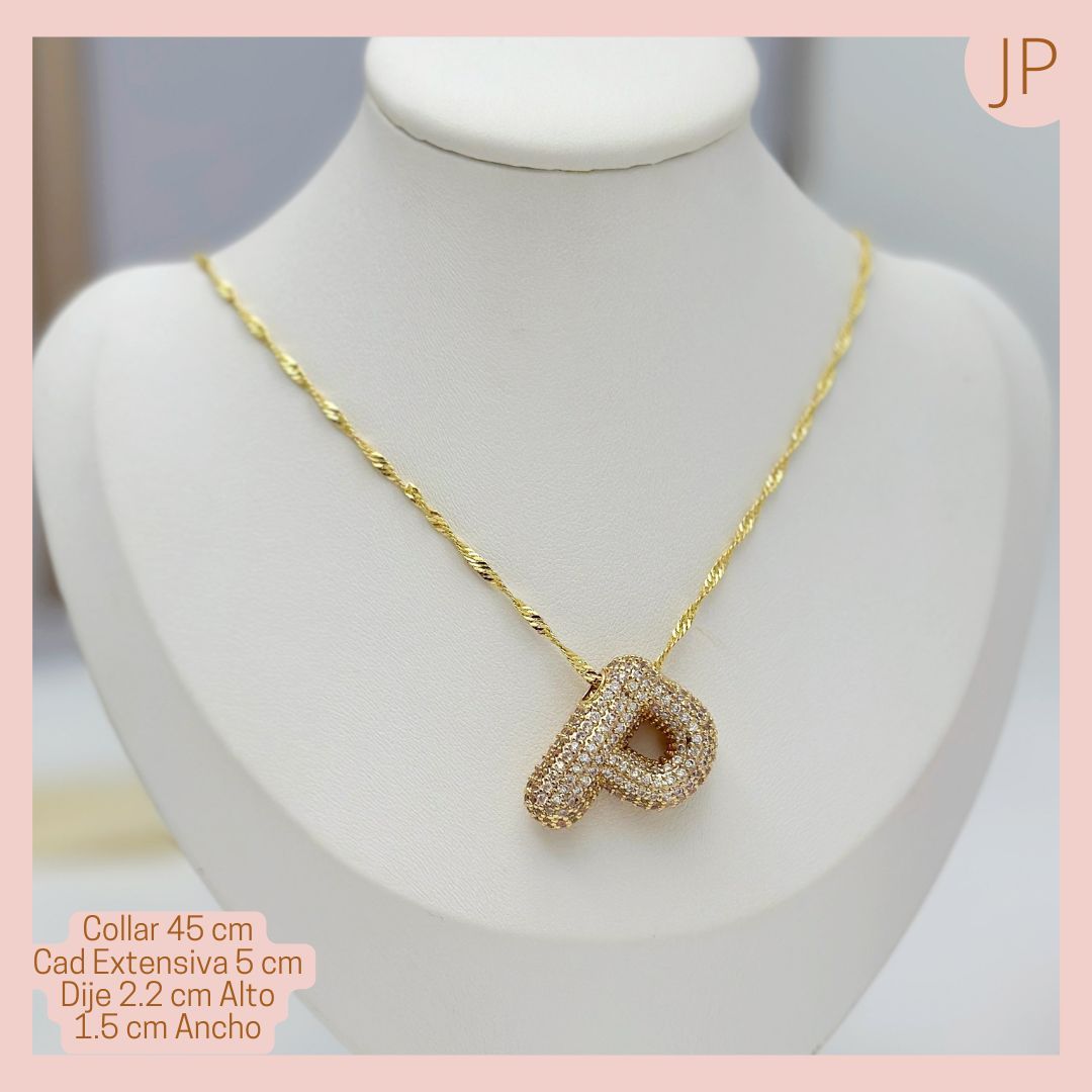 Collar Ajustable Inicial P Rodio