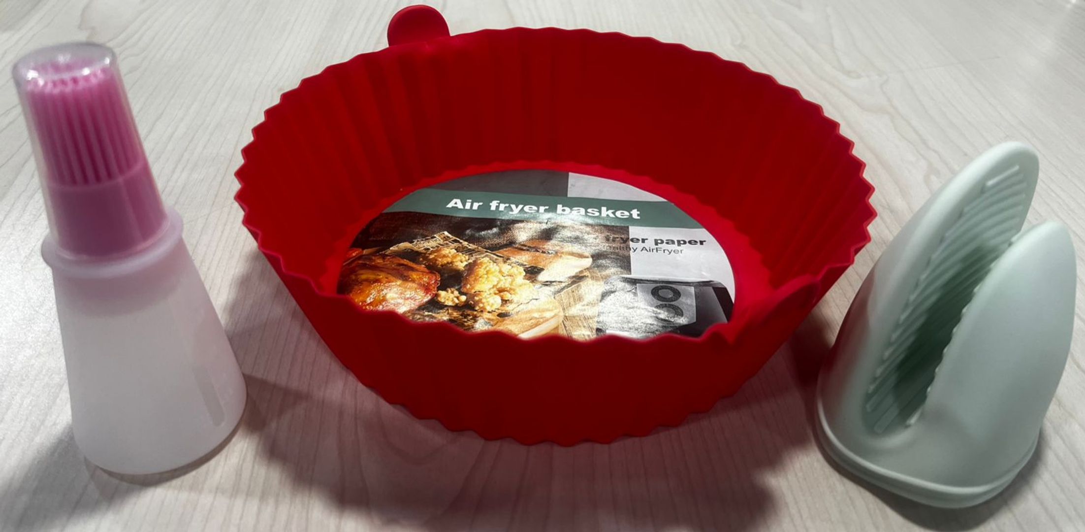 SET MOLDE AIR FRYER BROCHA Y GUANTES BASKET
