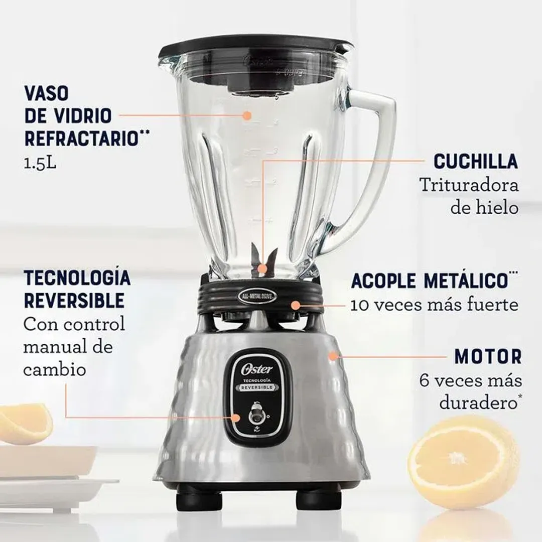 Licuadora clasica en aluminio con motor reversible Oster