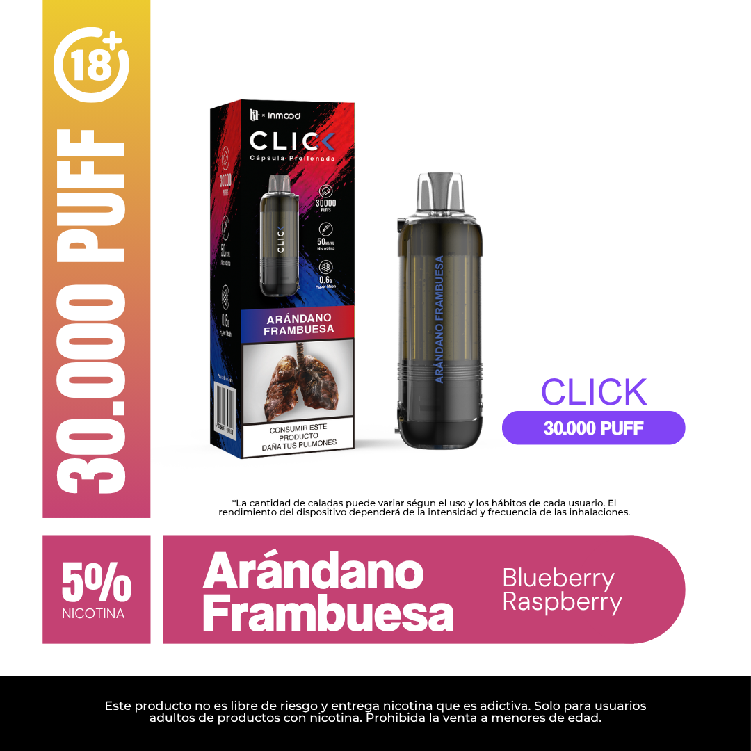 Pod Lit Click Arandano Frambuesa 30.000 Puffs Recarga