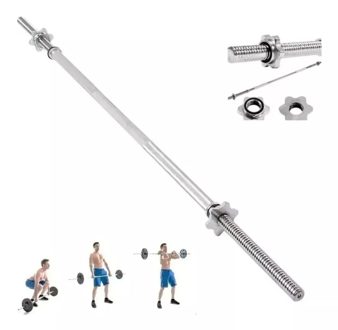 BARRA PARA PESAS RECTA CROMADA 120CM CON SEGUROS GYM