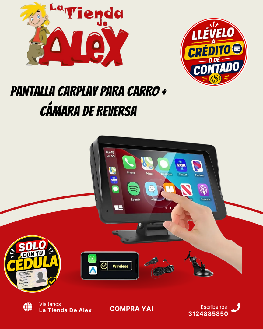 PANTALLA CARPLAY PARA CARRO + CÁMARA DE REVERSA
