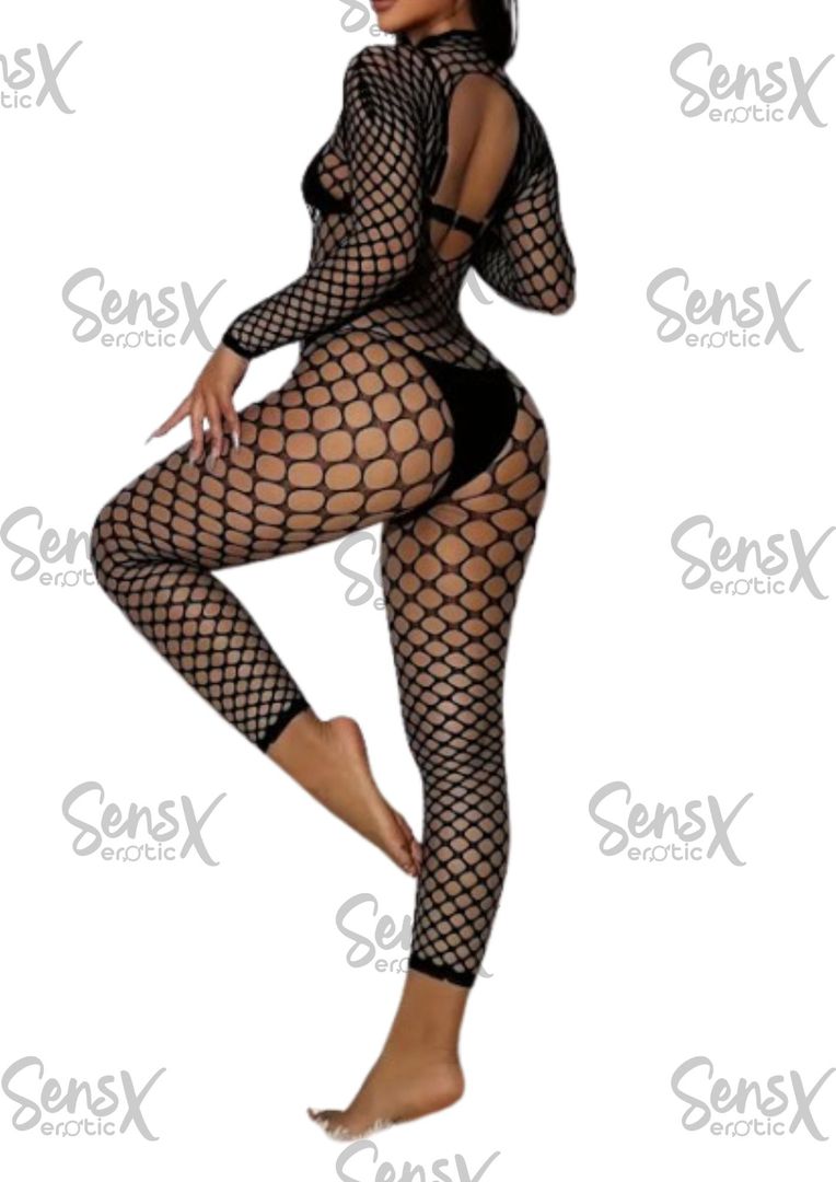 Enterizo de malla, cuello de tortuga espalda descubierta