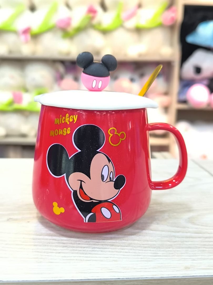 MUG MICKEY ROJO TAPA CERÁMICA