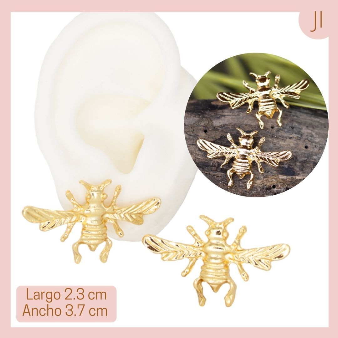 Aretes Avispa Dorada Baño en Oro 