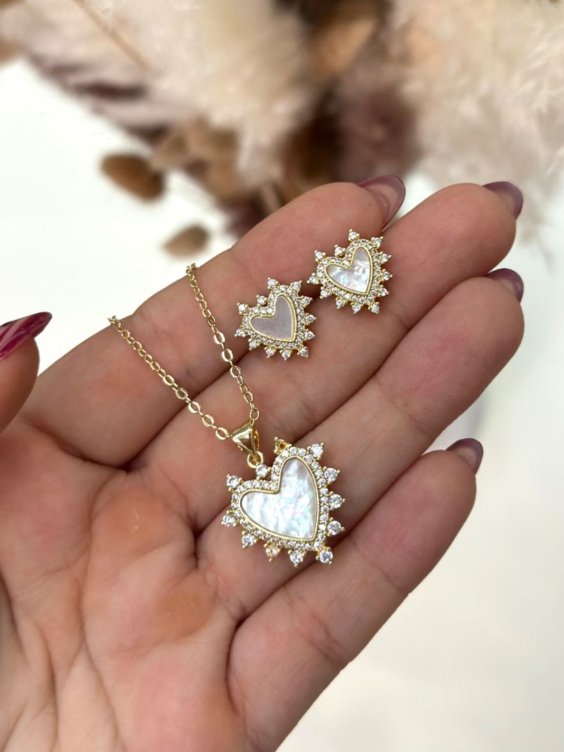 Set cadena topo corazón perla 