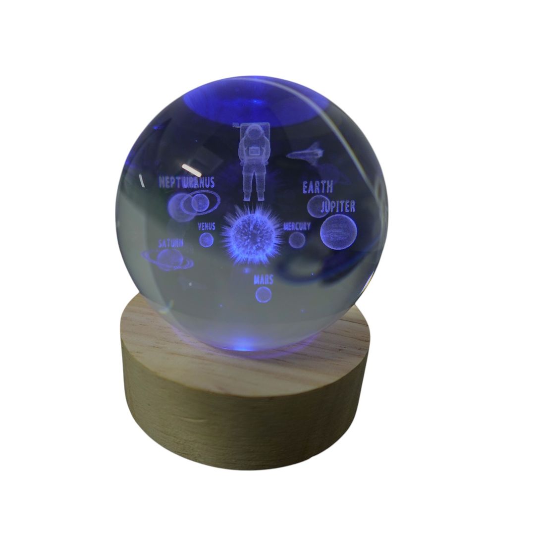 LAMPARA ESFERA DE CRISTAL RGB ASTRONAUTA Y PLANETAS