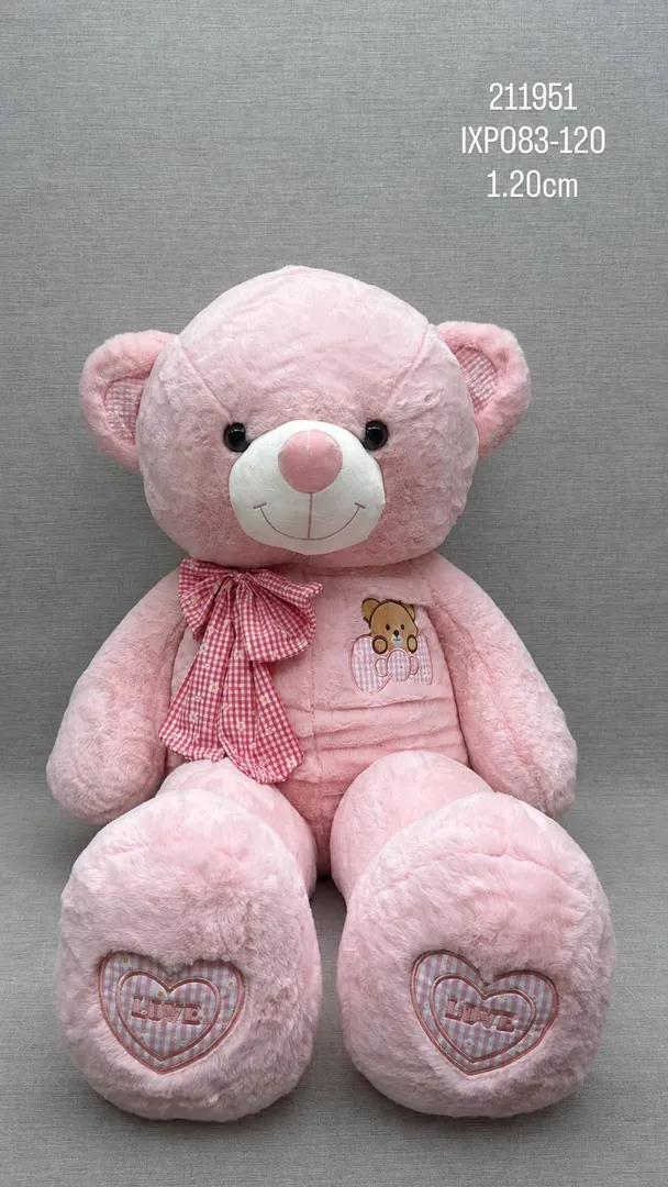 OSO CON MOÑO DE CUADROS Y PATAS BORDADAS 1,20 CM