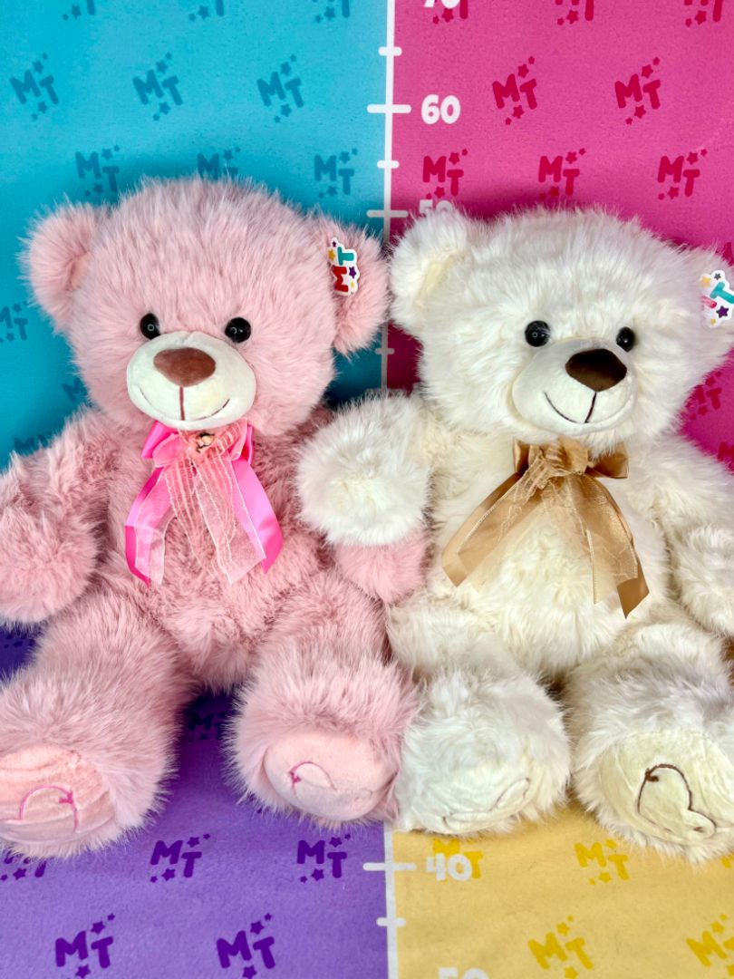 Oso doble moño rositas 50cm PLS
