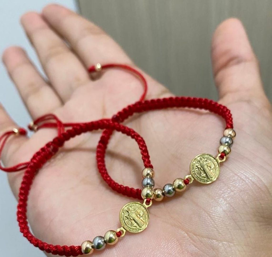 Par pulseras san benito en 3 oros balin 5mm