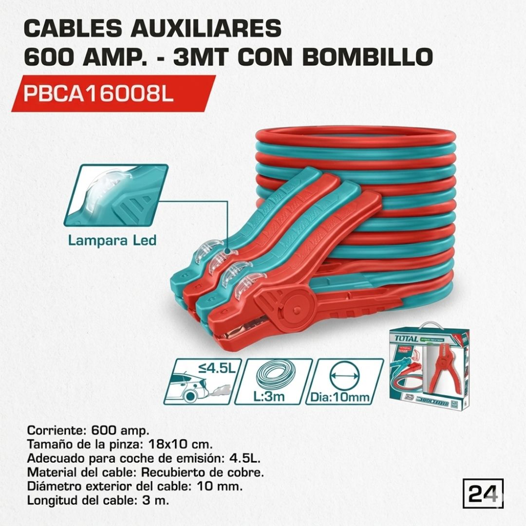 CABLES AUXILIARES 600AMP 3 METROS C/LAMPARA LED