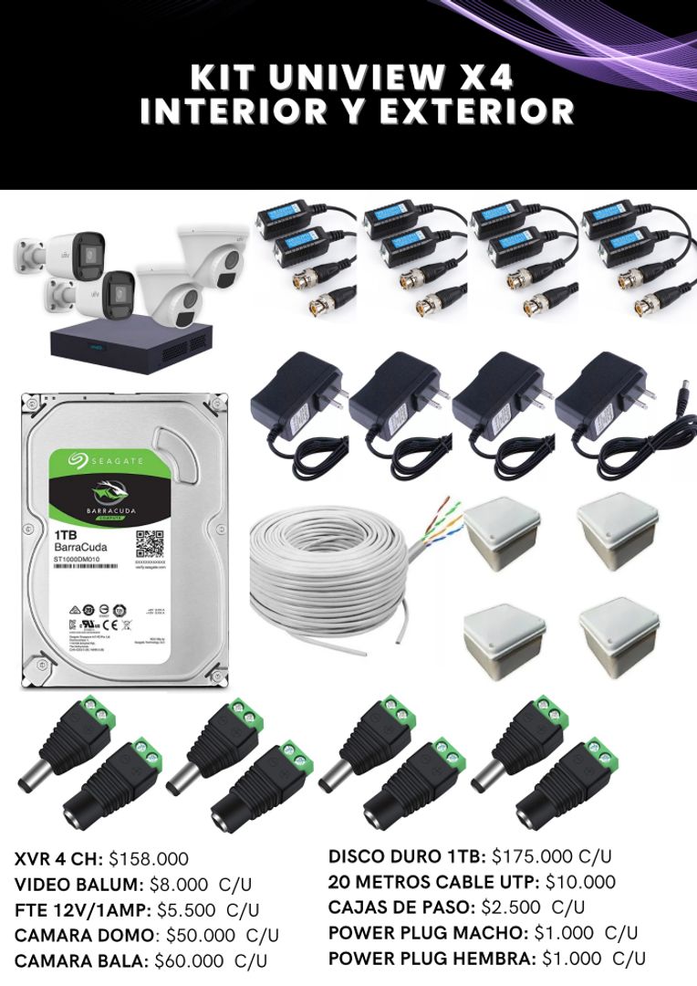 KIT UNIVIEW X4  INTERIOR Y EXTERIOR 2MP