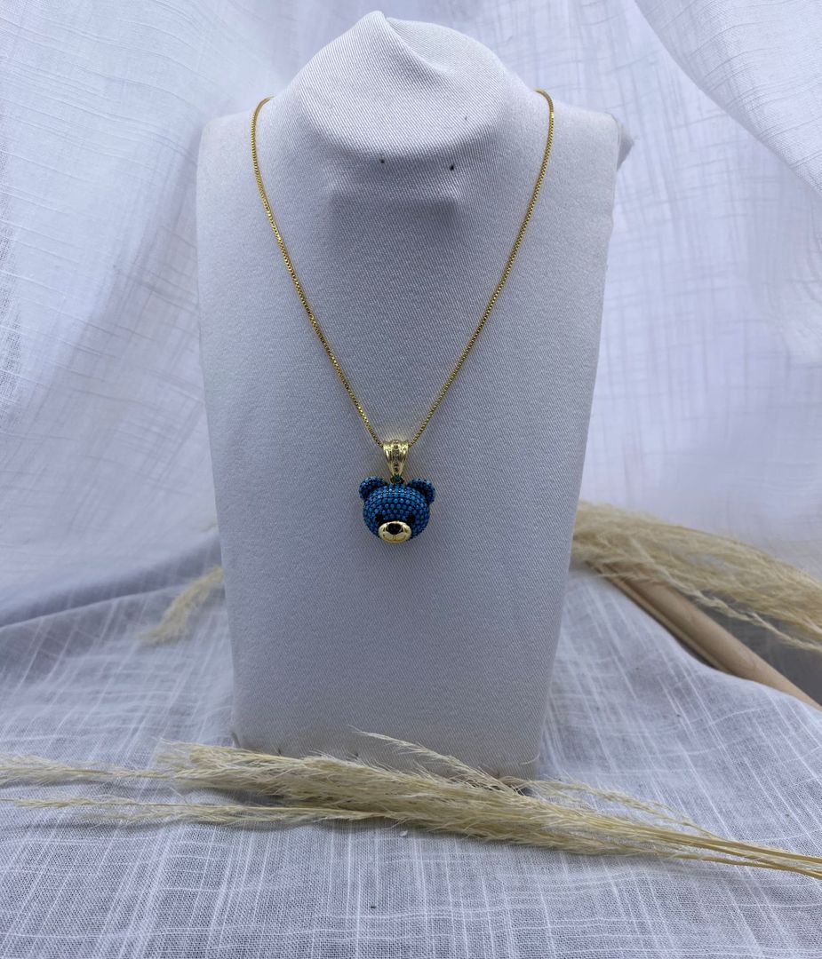 Cadena oso, azul, dorado, covergold 