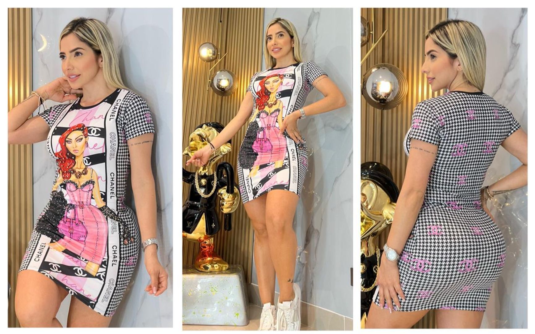 VESTIDO DE DAMA CON SILUETA Y DECORACIÓN EN PIEDRA Y PERLA