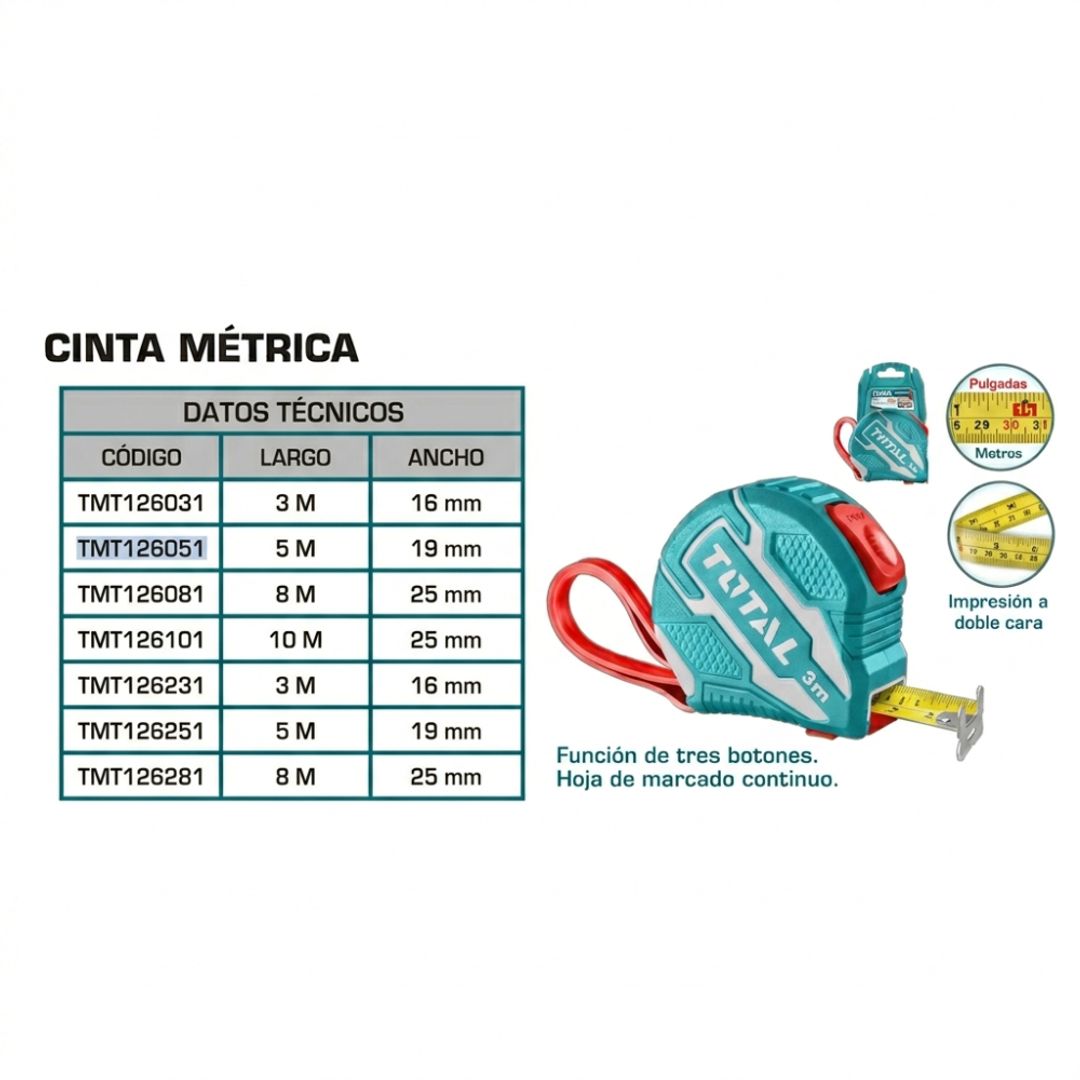 CINTA METRICA 5 MTS X 19MM
