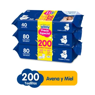 Imagen del producto TOALLITAS HUMEDAS WINNY AVENA Y MIEL *200