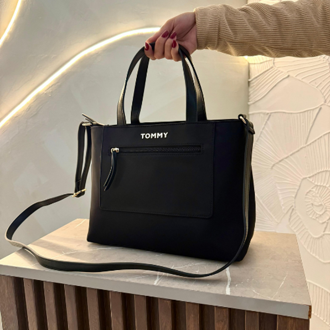 Cartera Tommy Negra/Dorado