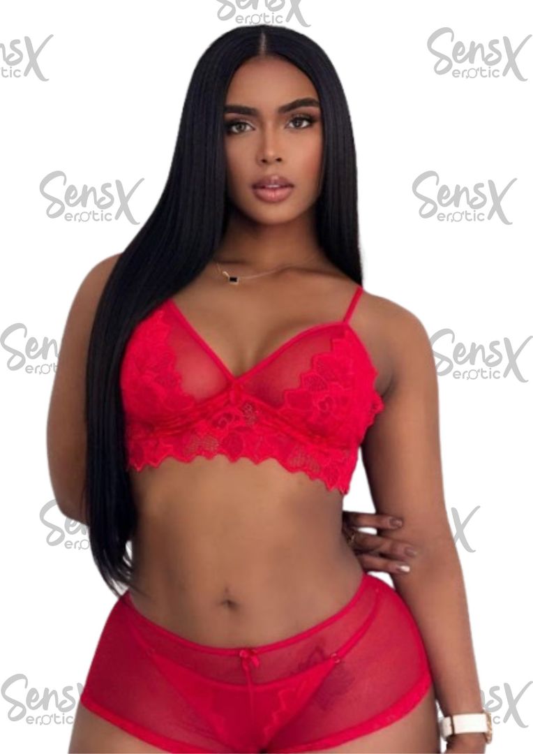 conjunto lencería malla transparente con encaje 