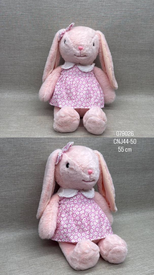 CONEJA ROSA CON VESTIDO 55 CM