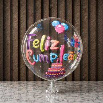 GLOBO BURBUJA 18” ESTAMPADO FELIZ CUMPLEAÑOS - imagen 1