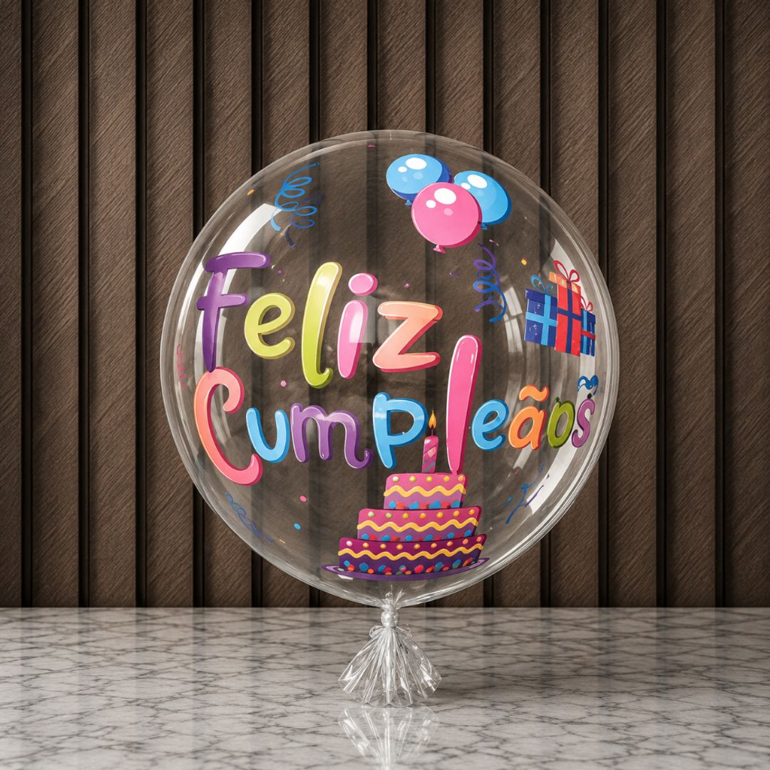 GLOBO BURBUJA 18” ESTAMPADO FELIZ CUMPLEAÑOS