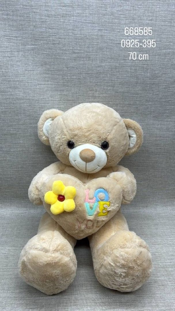 OSO BEIGE PATAS LARGAS CORAZÓN 70 CM