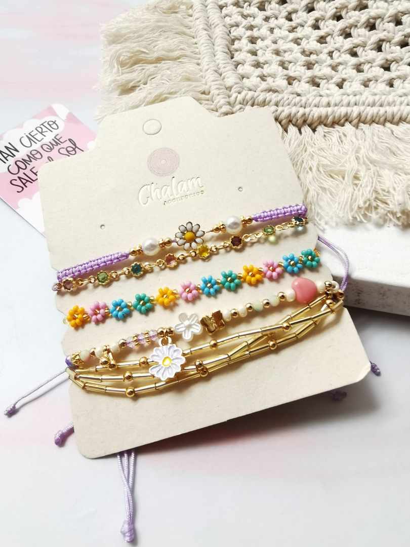 Set de pulseras flor mostacilla