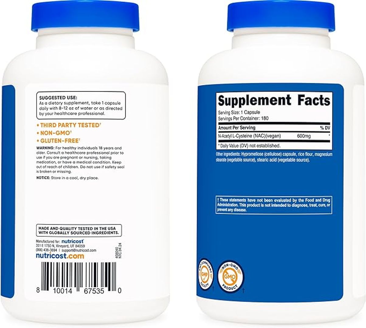 NAC Nacetil lcísteina Nutricost  0,02 oz 180 cap Nutricost 