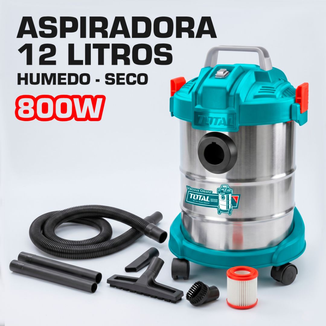ASPIRADORA HUMEDO - SECO 12 LITROS   800W  ACERO 