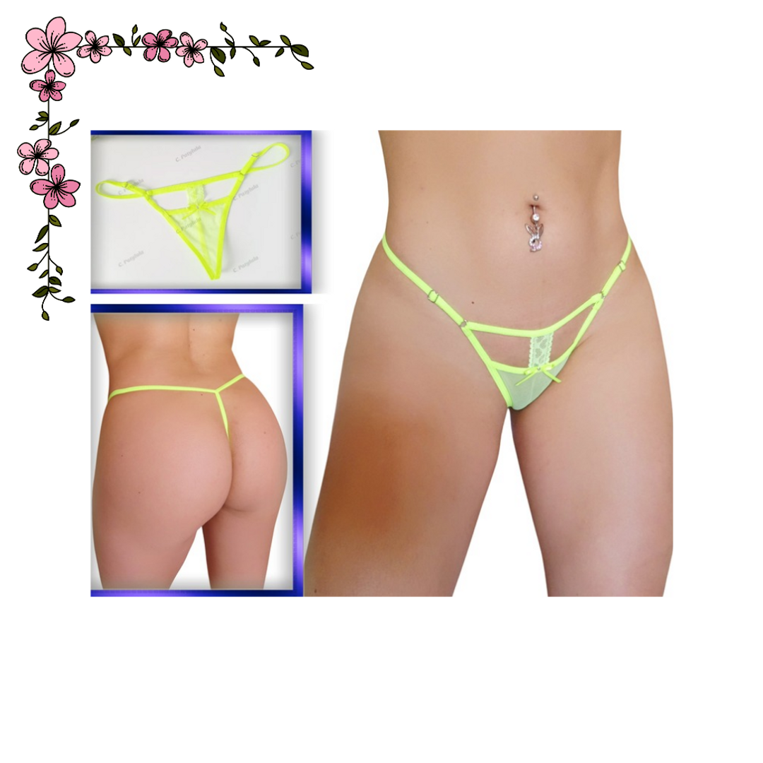 Tanga hilo en mallatex y encaje 