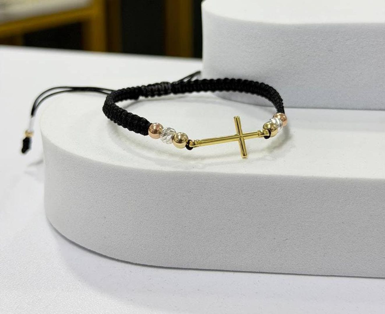 Pulsera tejida cruz lisa tubular balin 3 oros liso e italy 4mm