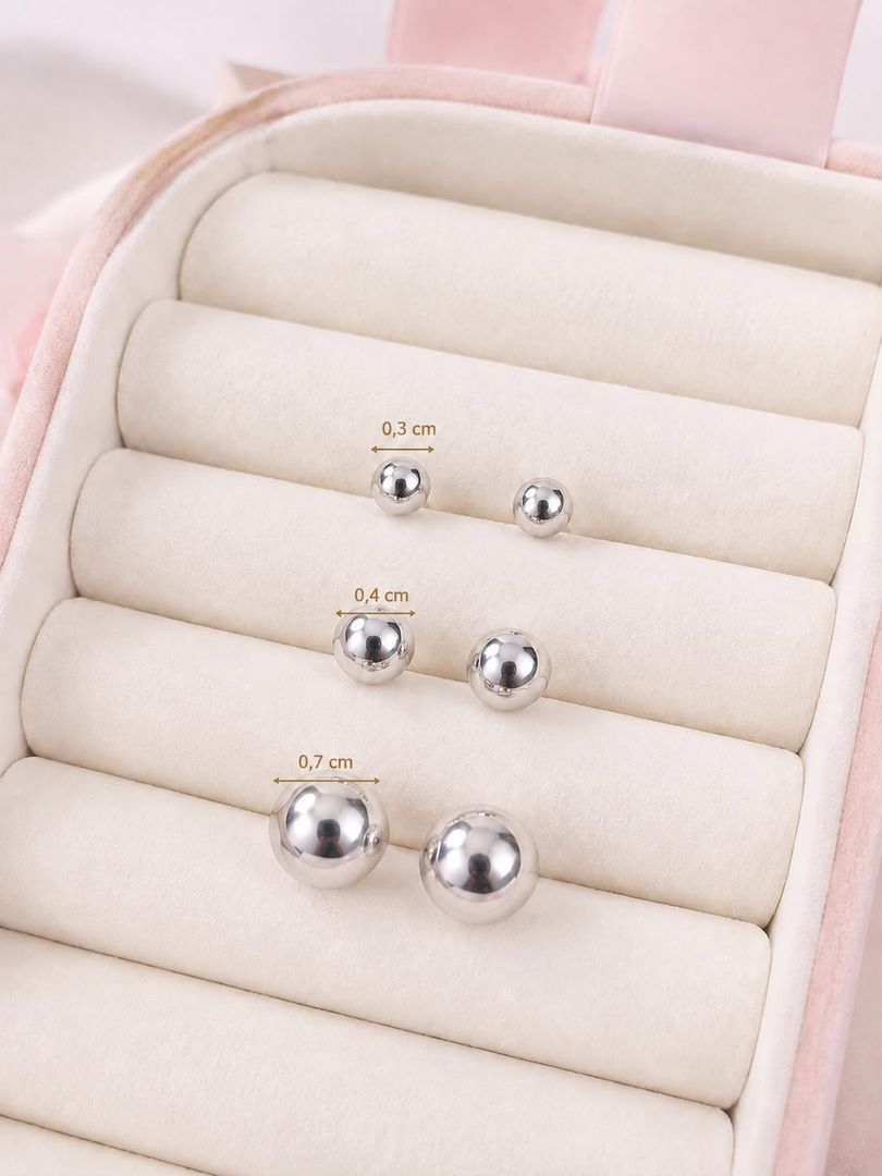 Set de Topitos Esfera Plateada x 3 pares
