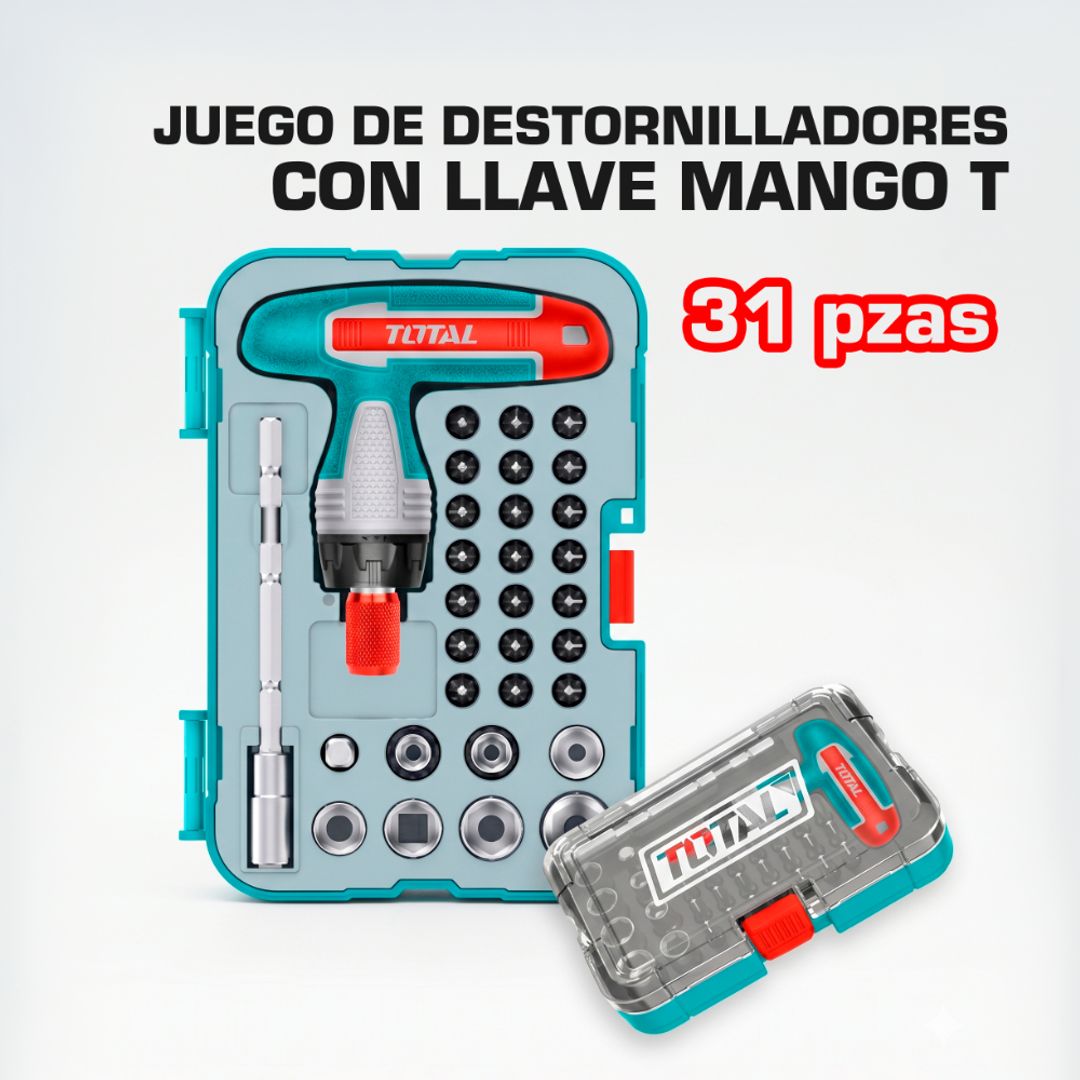 JUEGO DE DESTORNILLADORES CON LLAVE MANGO T 31 PIEZAS