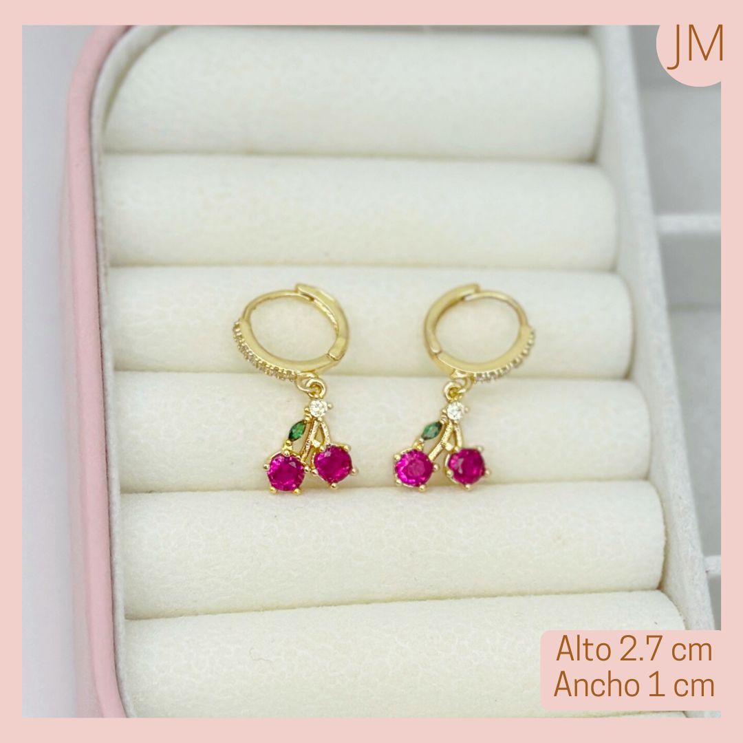 Candongas Cerezas Circonadas Circón Fucsia