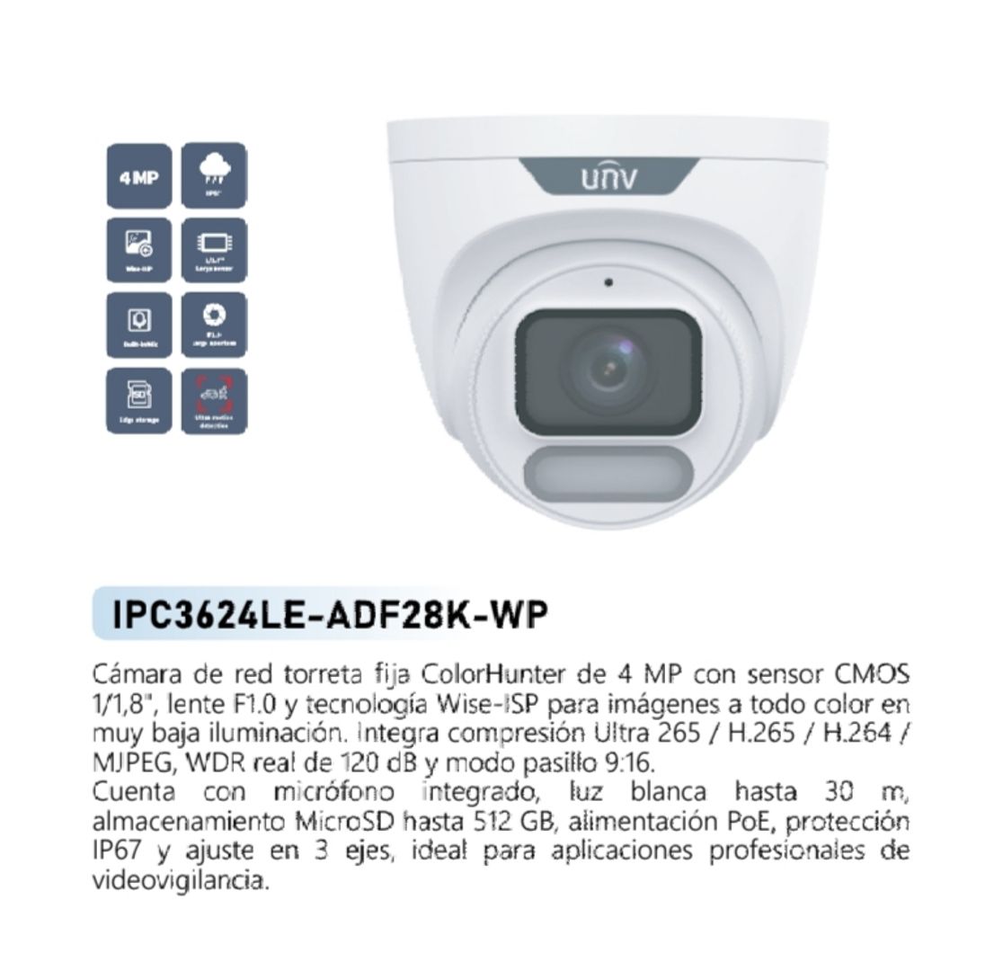 CAMARA DE RED DOMO FIJO COLORHUNTER 4MP UNIVIEW 