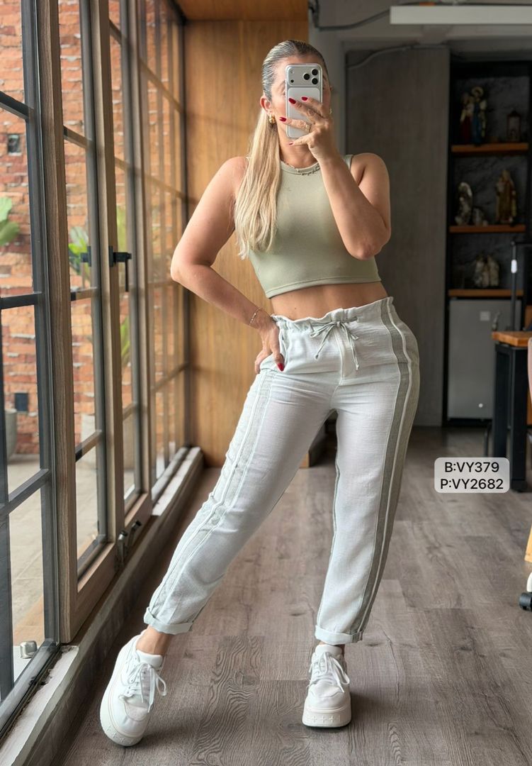 PANTALON EFECTO LINO BICOLOR VY2682