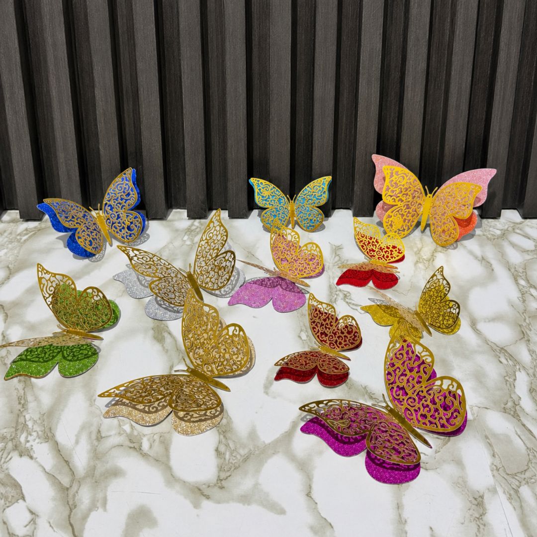 MARIPOSAS 3D x 12 UNI BORDE ESCARCHADO