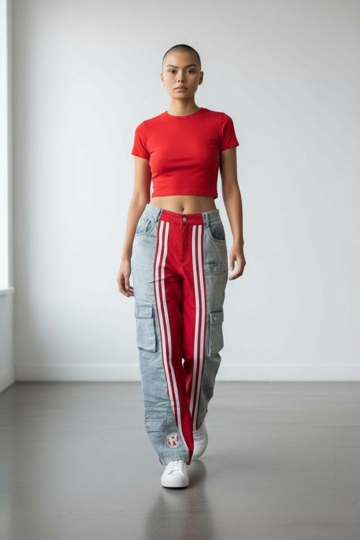 JEAN ROJO TIPO ADIDAS 