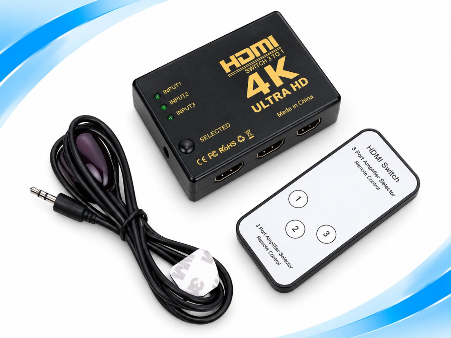 SWITCH HDMI 3 ENTRADAS A 1 SALIDA 4K UHD CON CONTROL REMOTO