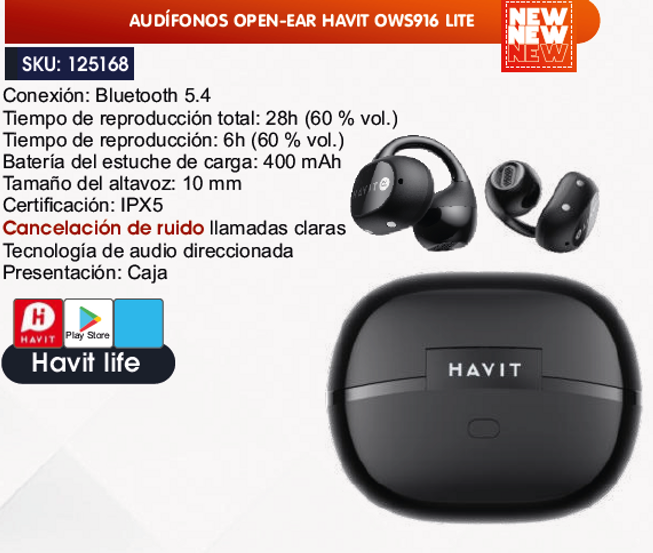 AUDÍFONOS OPEN-EAR HAVIT OWS916 LITE