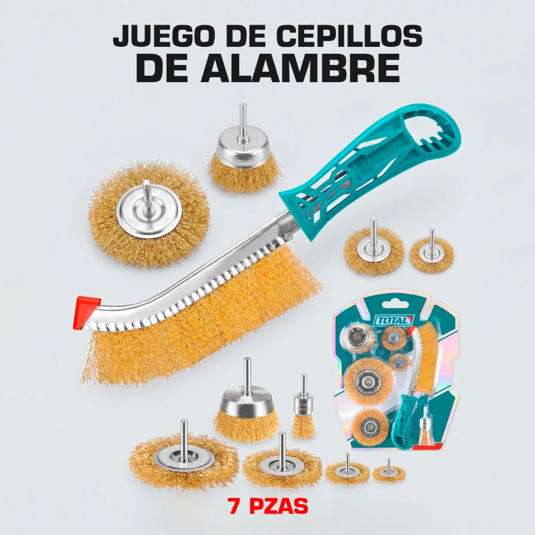 JUEGO DE CEPILLOS BRONCE/ESPIGA + ANTICHISPA 7 PIEZAS