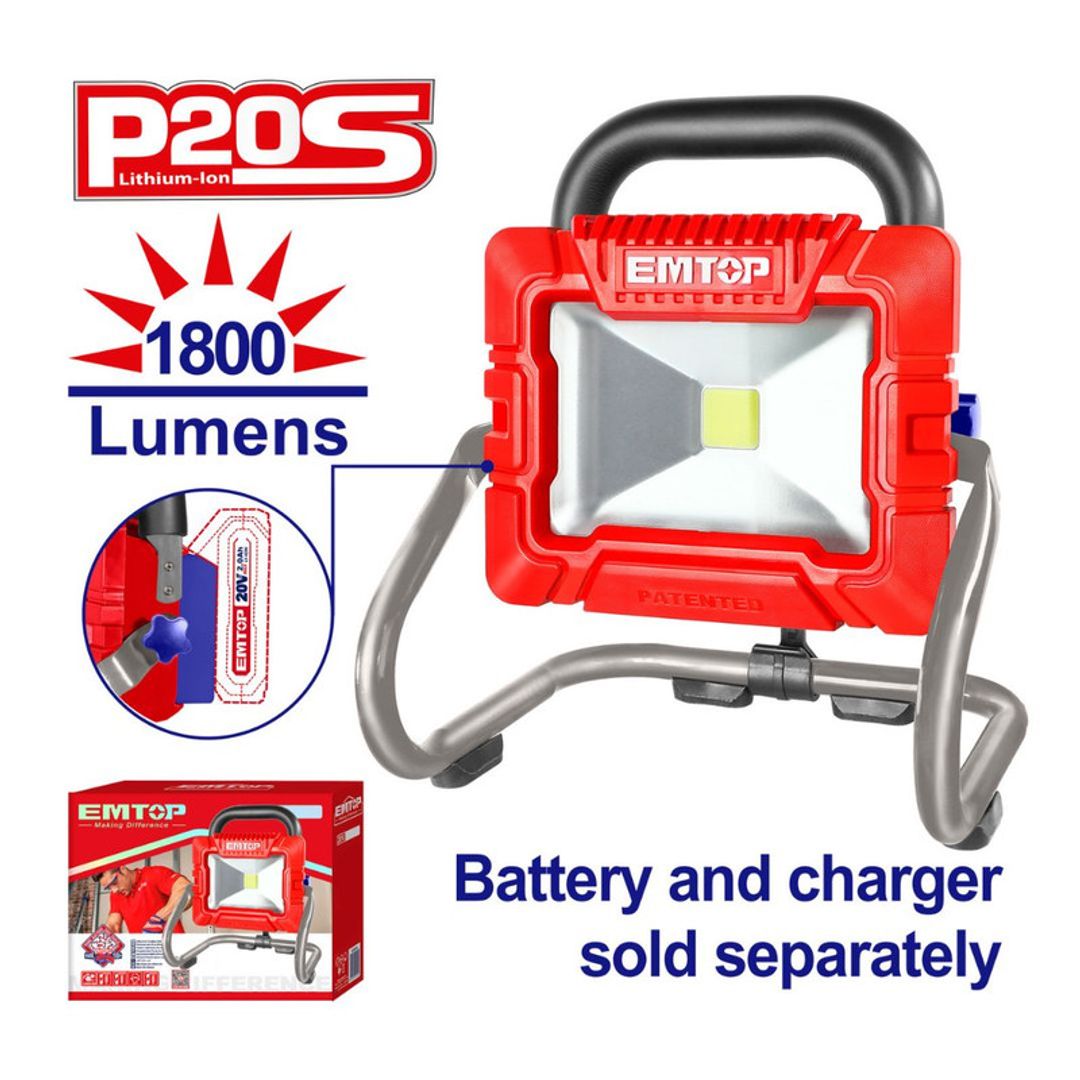 EMTOP LAMPARA DE TRABAJO LED 1800 LUMENS 20V NO INCLUYE BATERIA NI CARGADOR