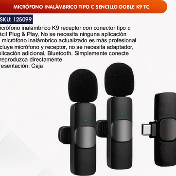 Imagen del producto MICRÓFONO INALÁMBRICO TIPO C SENCILLO DOBLE K9 TC