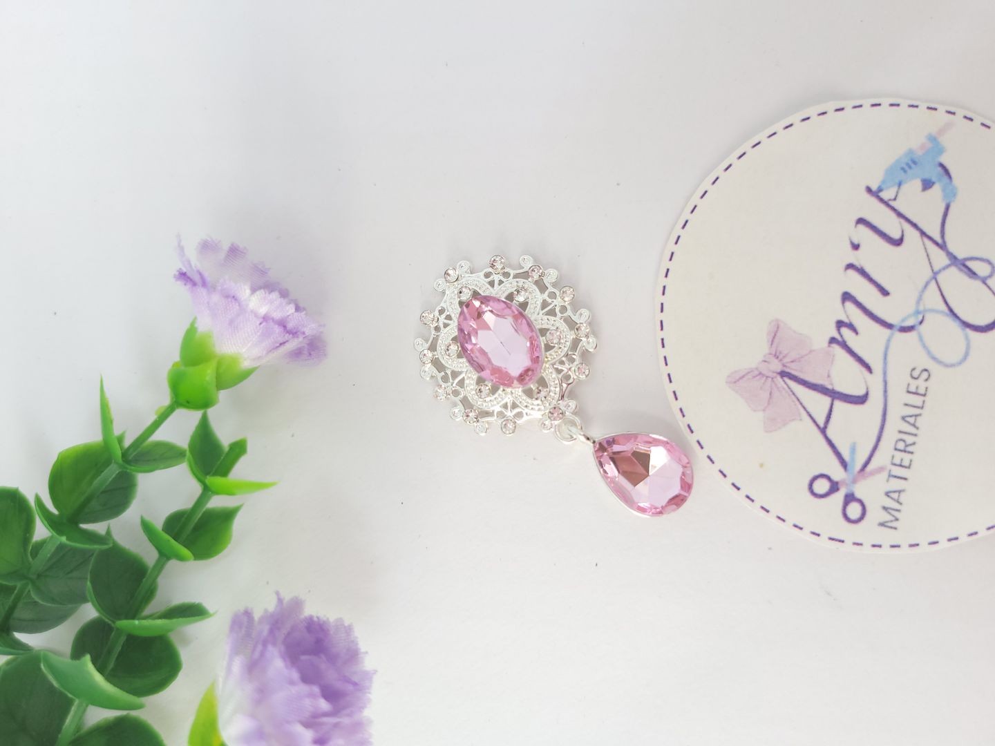 Broche Rosado y Blanco 4,5x2,5cm