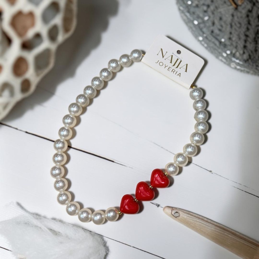 Collar Pearl Hearts - Trío Corazón