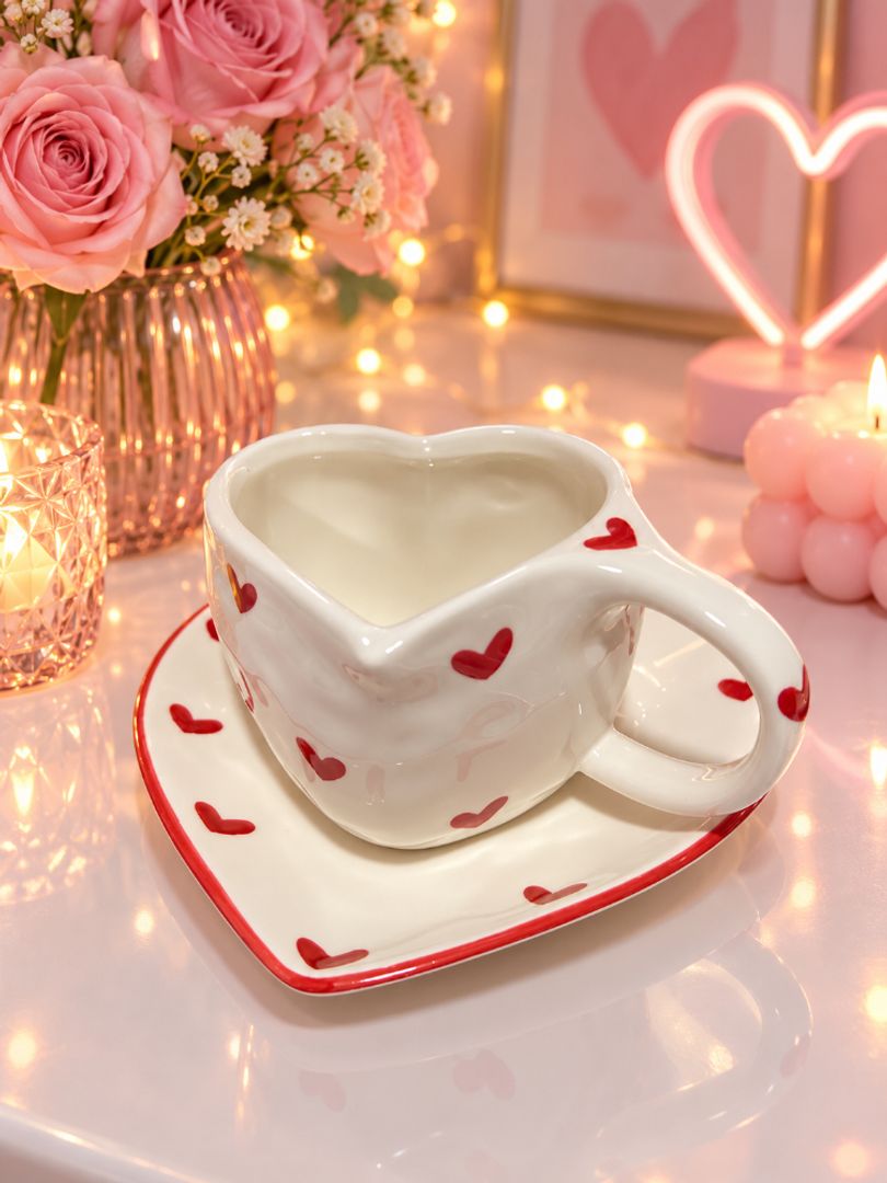 Set Mug plato corazón 