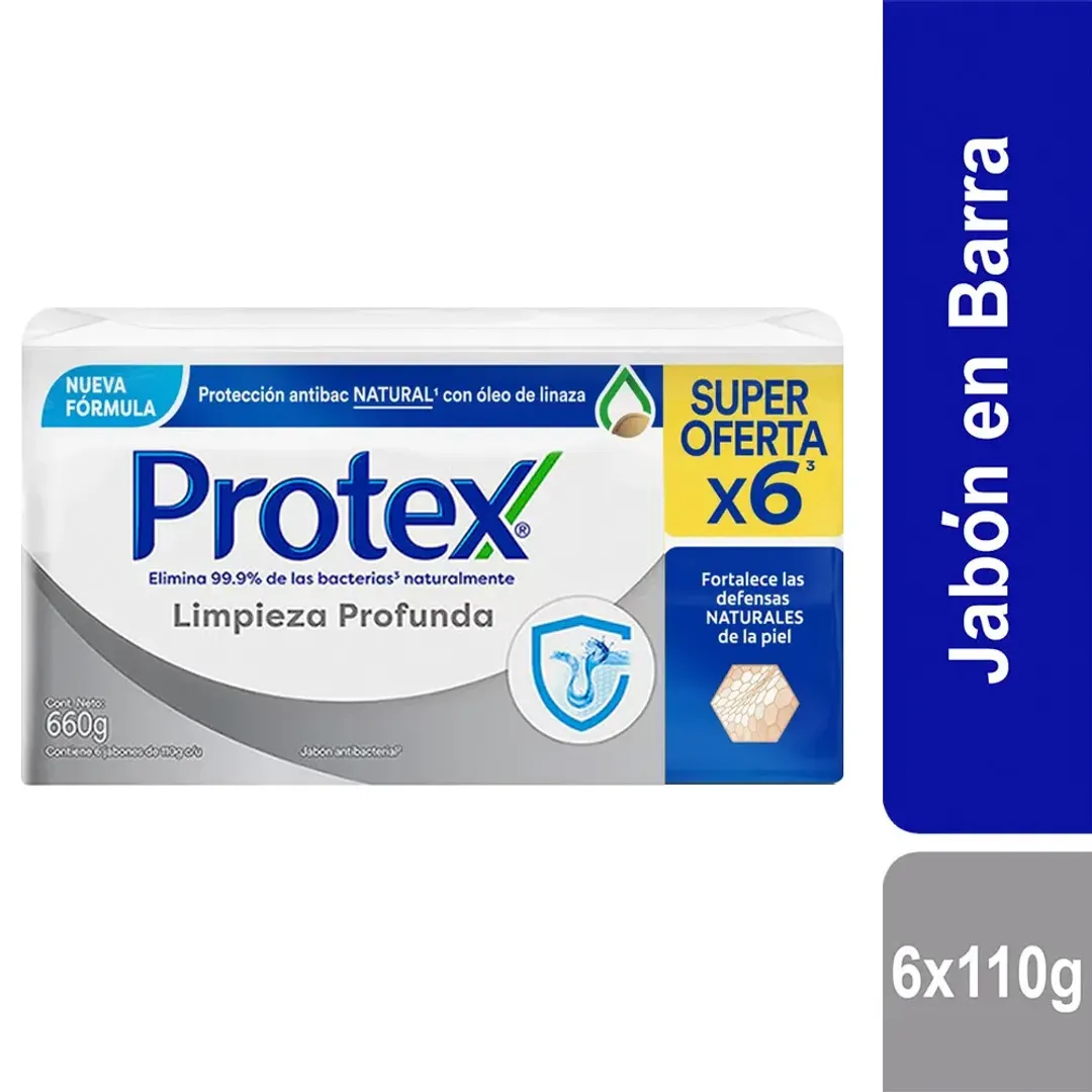 JABON PROTEX LIMPIEZA PROFUNDA X 110 GR PAQ X 6 UND