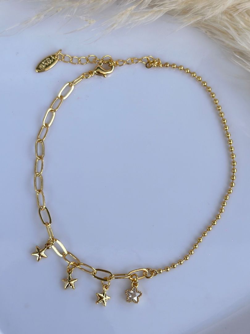 Tobillera estrella cadena circon 