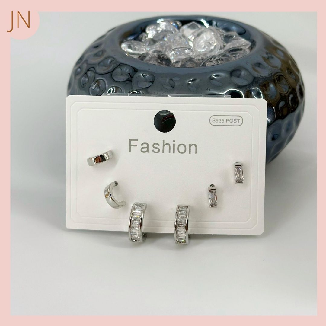 Set x 3 Par Topitos Rodio Plateados